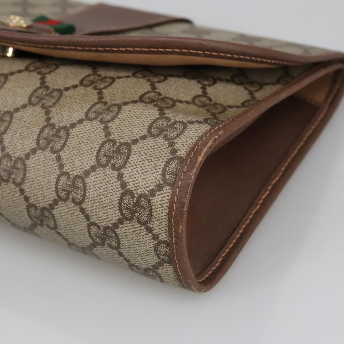 GUCCI GG Supreme Web Sherry Line Clutch Bag PVC Beige 156 01 030 Auth ki5155