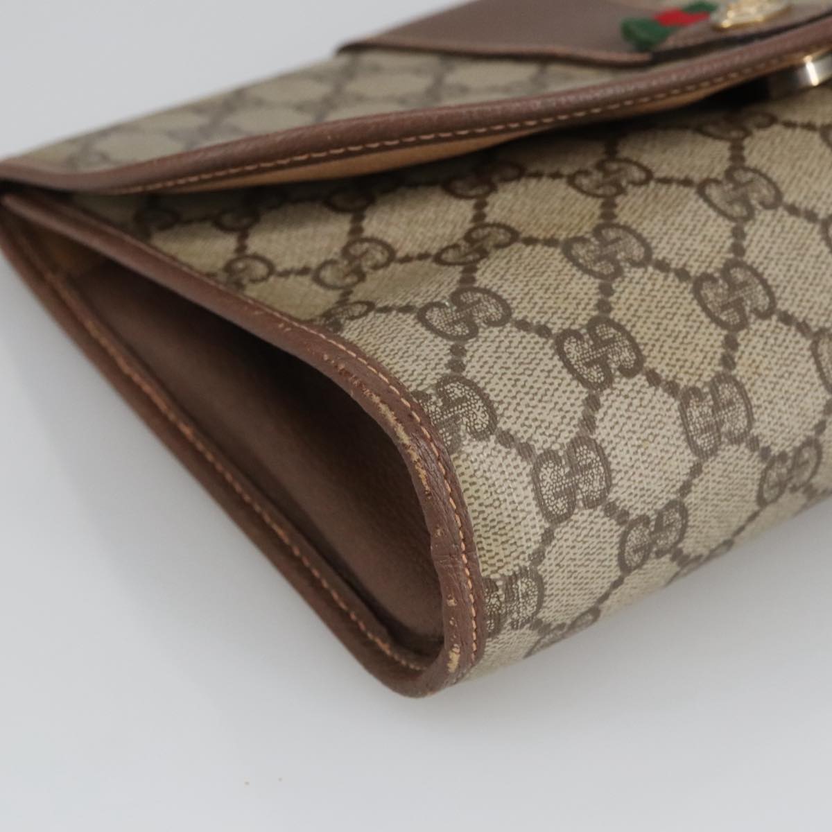 GUCCI GG Supreme Web Sherry Line Clutch Bag PVC Beige 156 01 030 Auth ki5155