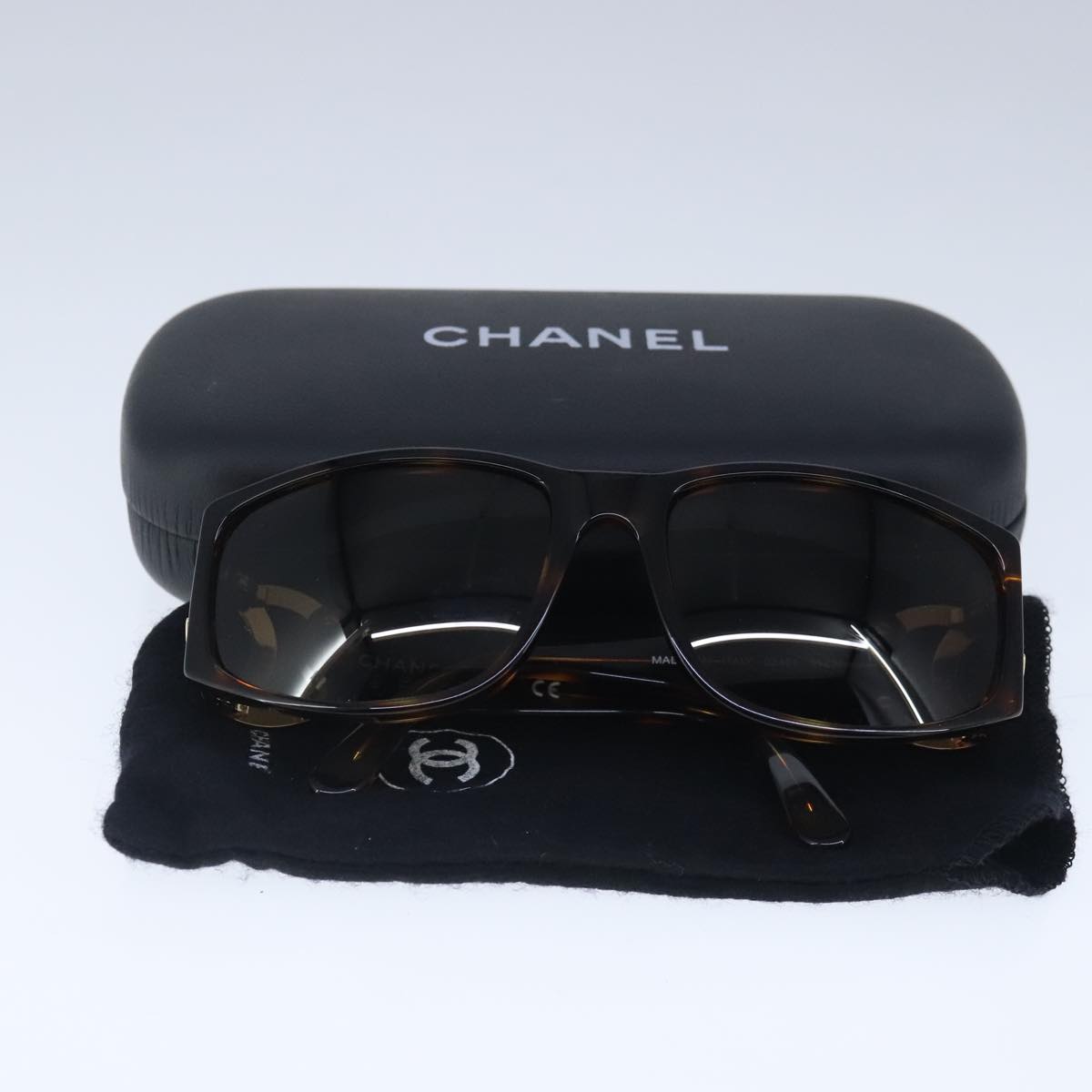 CHANEL Sunglasses plastic Brown CC Auth ki5159