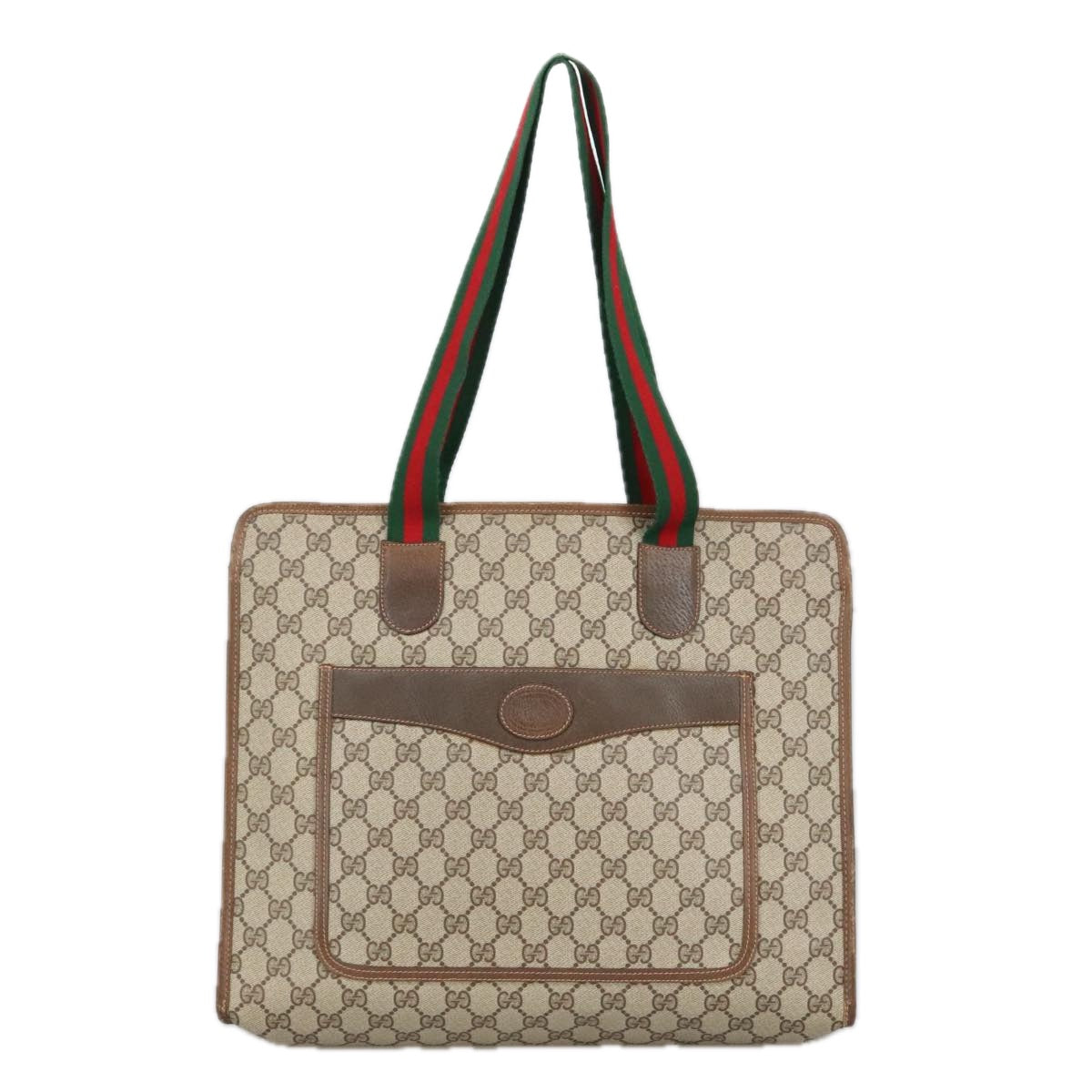 GUCCI GG Supreme Web Sherry Line Tote Bag PVC Leather Beige Auth ki5163 - 0