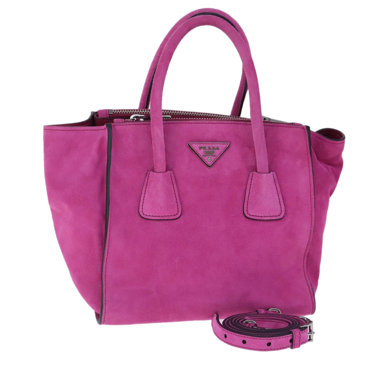 PRADA Hand Bag Suede 2way Pink Silver Auth ki5171