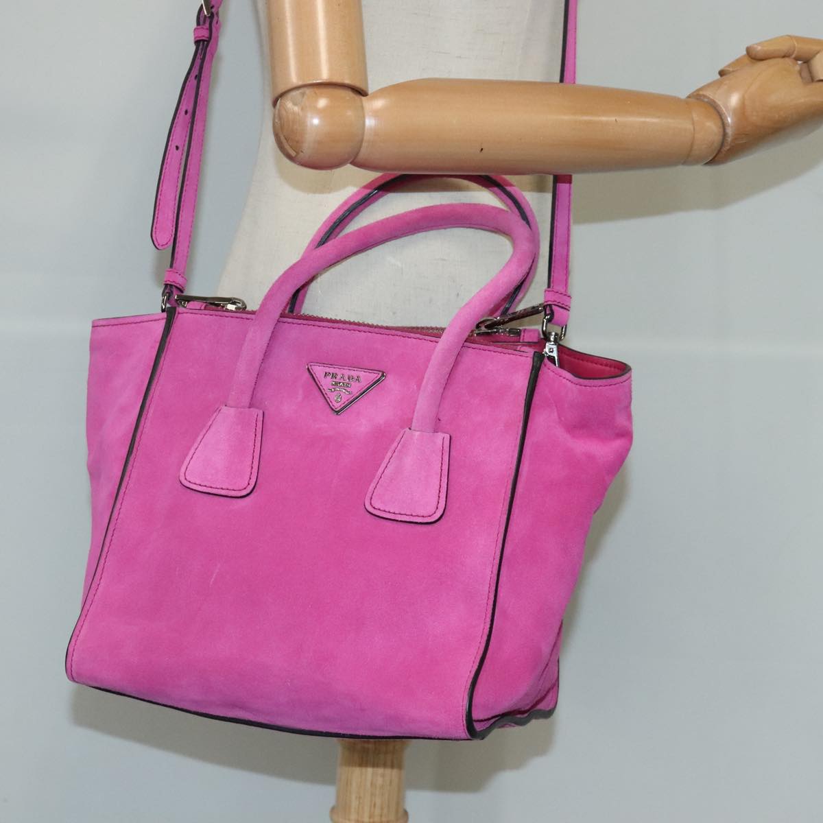 PRADA Hand Bag Suede 2way Pink Silver Auth ki5171