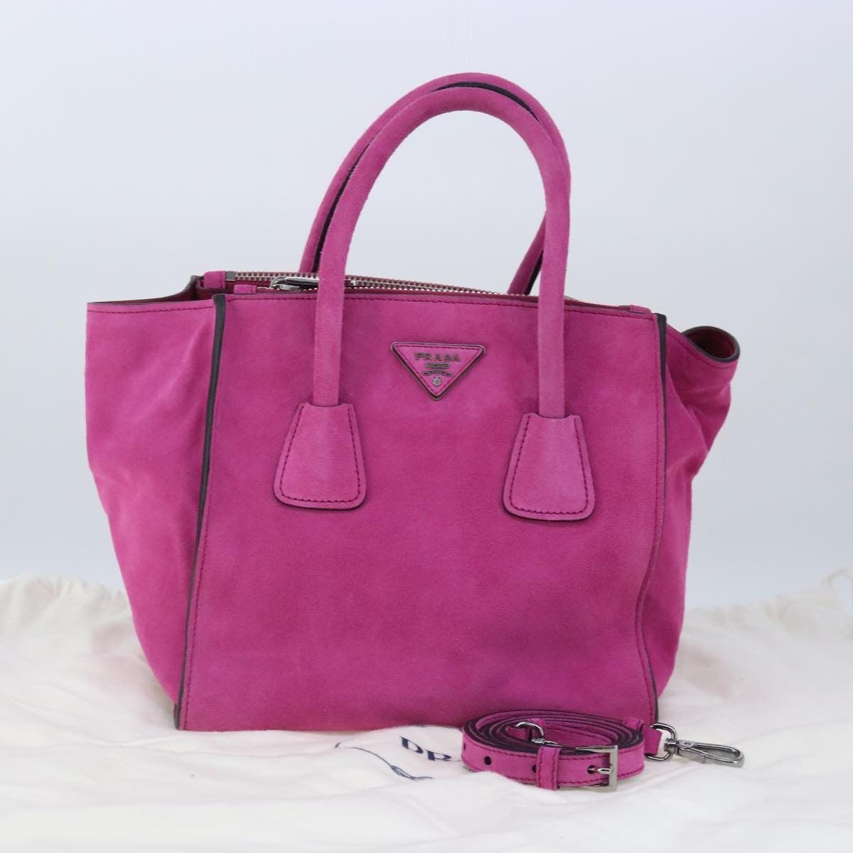 PRADA Hand Bag Suede 2way Pink Silver Auth ki5171