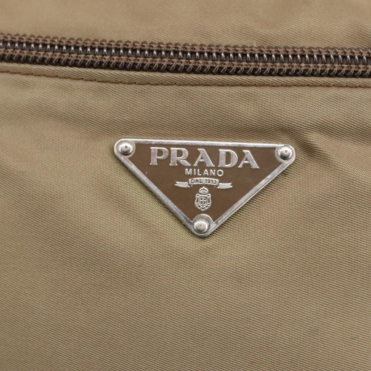 PRADA Shoulder Bag Nylon Khaki Silver Auth ki5190