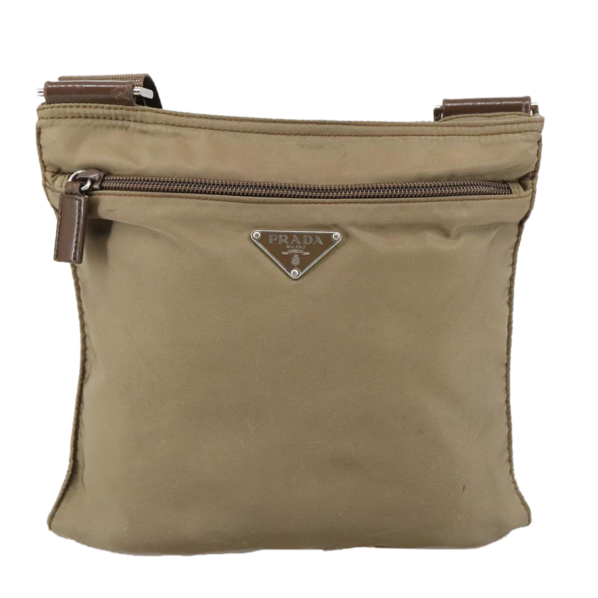 PRADA Shoulder Bag Nylon Khaki Silver Auth ki5190