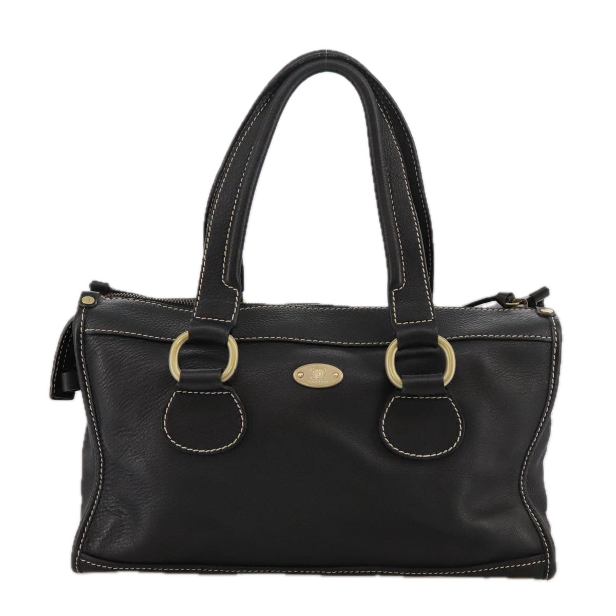 CELINE Hand Bag Leather Black Gold Auth ki5195