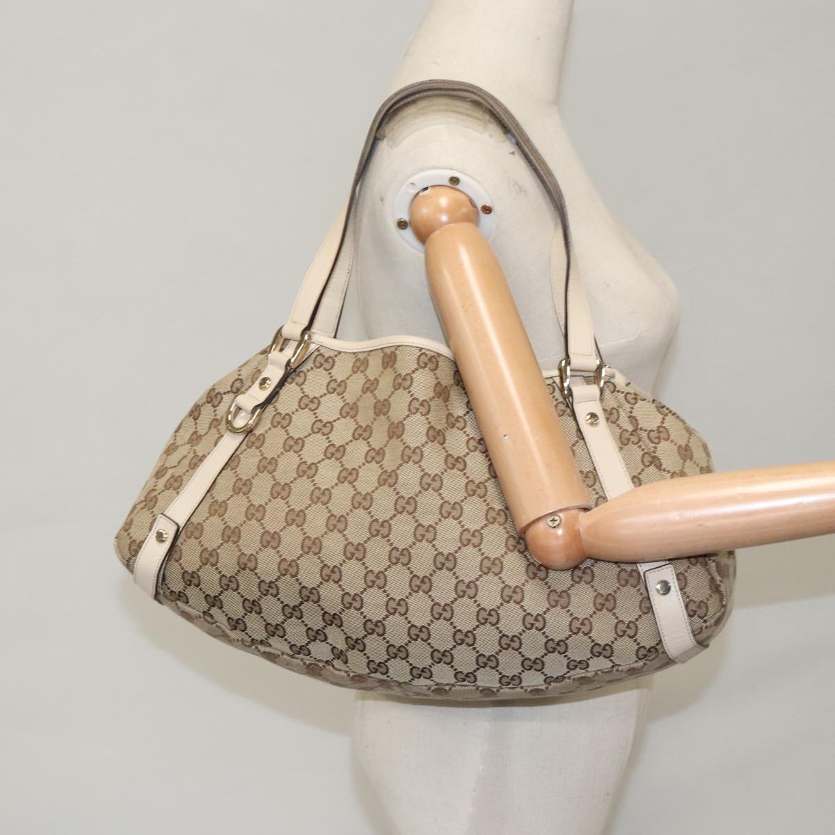 GUCCI GG Canvas Abbey Tote Bag Beige Gold 130736 Auth ki5205