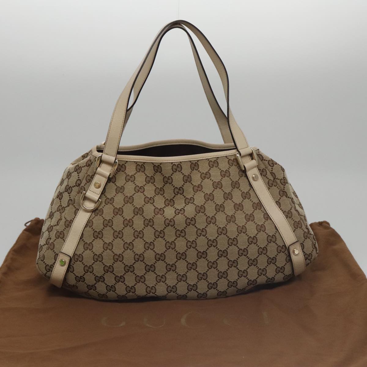 GUCCI GG Canvas Abbey Tote Bag Beige Gold 130736 Auth ki5205