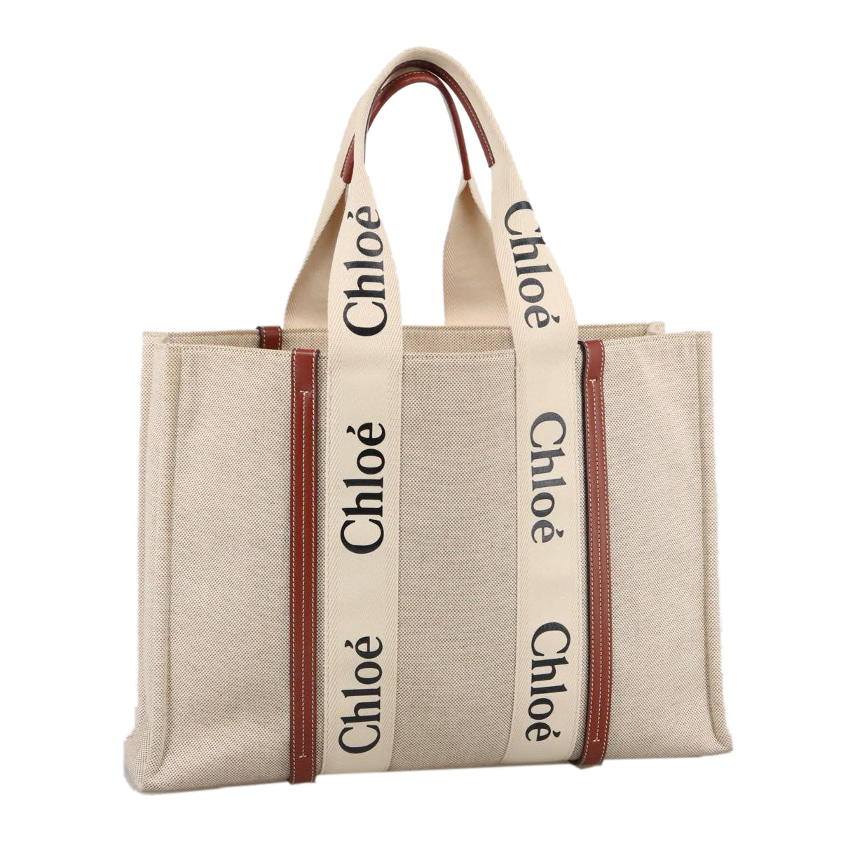 Chloe Tote Bag Canvas Leather Beige Brown Auth ki5211