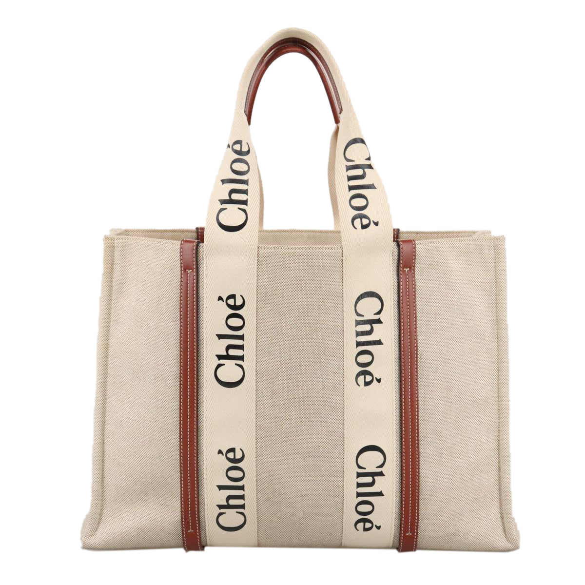 Chloe Tote Bag Canvas Leather Beige Brown Auth ki5211 - 0