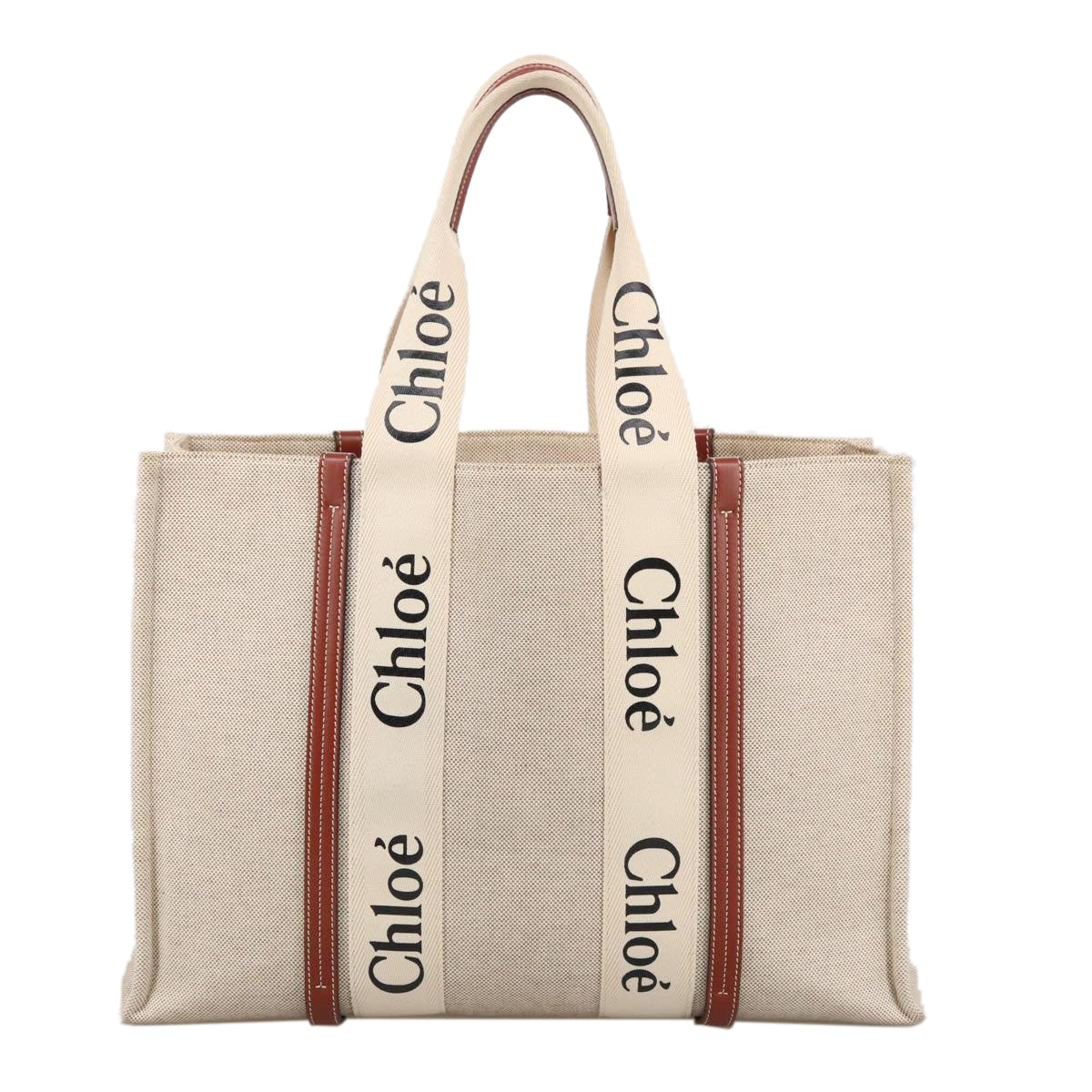 Chloe Tote Bag Canvas Leather Beige Brown Auth ki5211