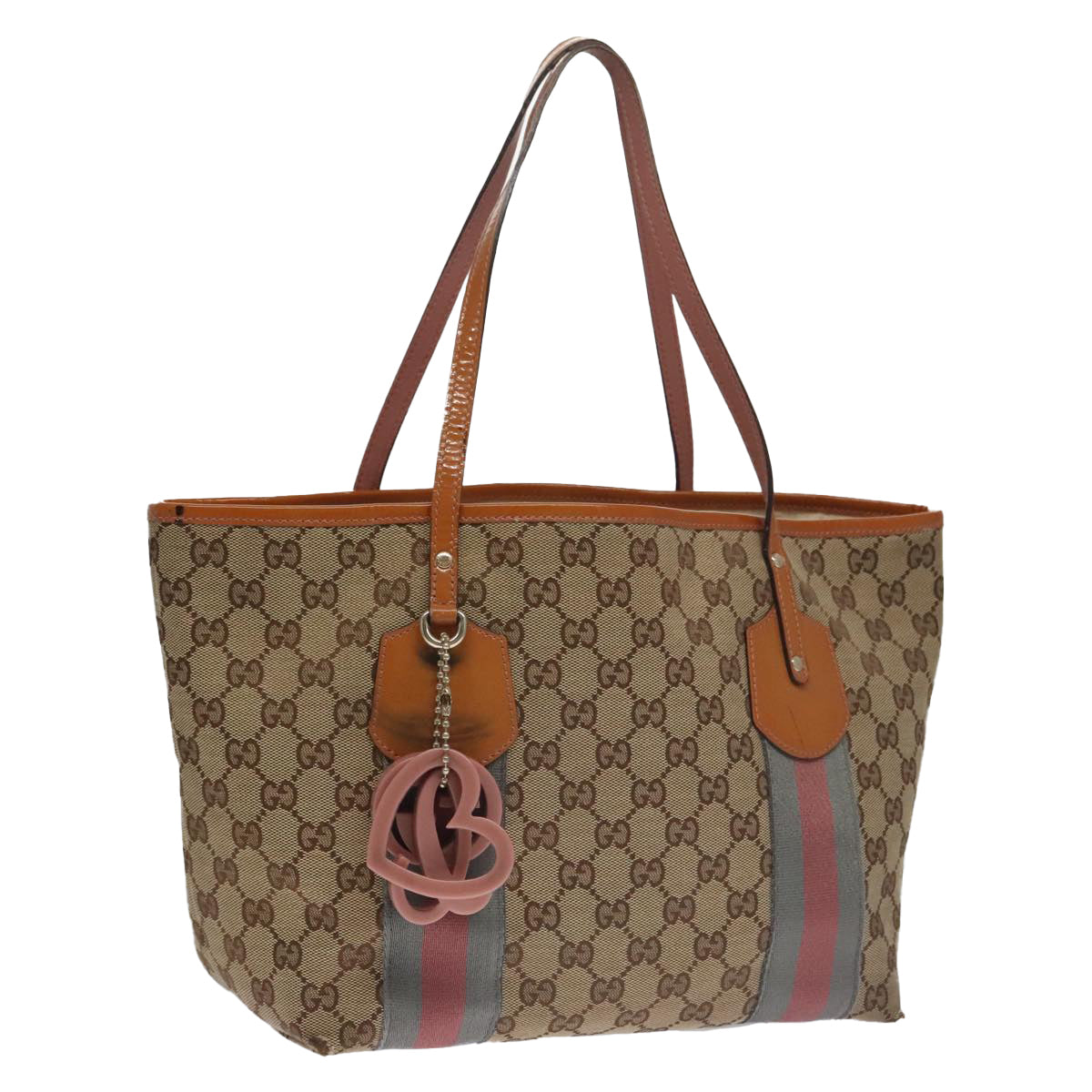 GUCCI GG Canvas Sherry Line Tote Bag Beige Gray Gold 211971 Auth ki5216