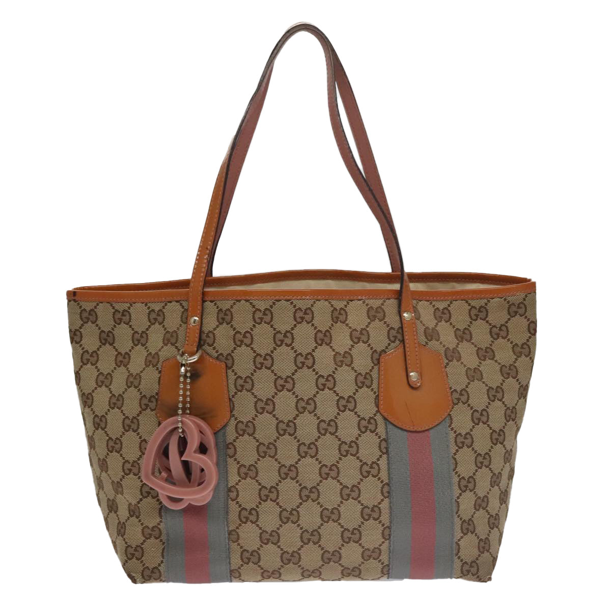 GUCCI GG Canvas Sherry Line Tote Bag Beige Gray Gold 211971 Auth ki5216