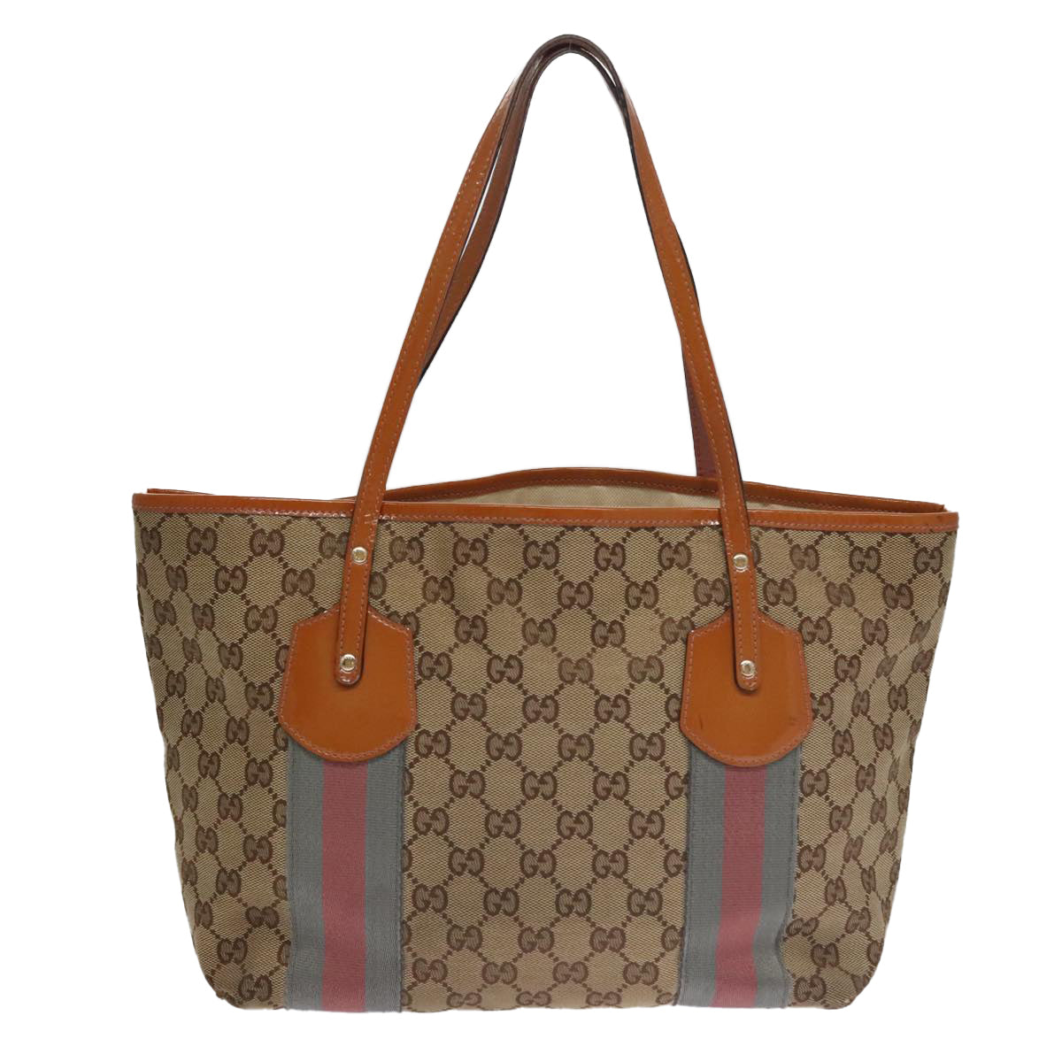 GUCCI GG Canvas Sherry Line Tote Bag Beige Gray Gold 211971 Auth ki5216 - 0