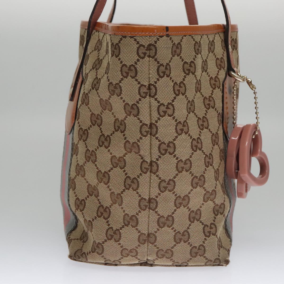 GUCCI GG Canvas Sherry Line Tote Bag Beige Gray Gold 211971 Auth ki5216