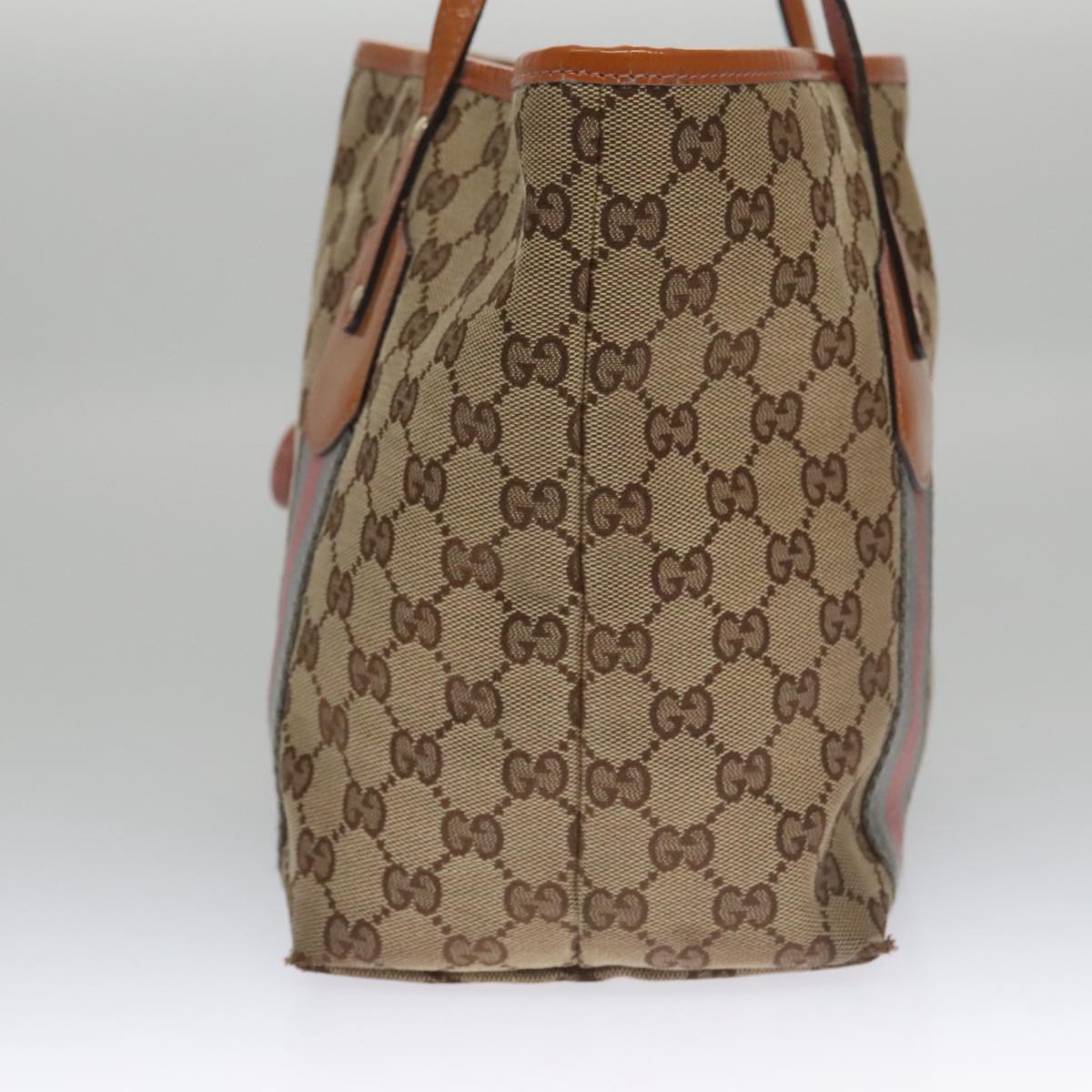 GUCCI GG Canvas Sherry Line Tote Bag Beige Gray Gold 211971 Auth ki5216