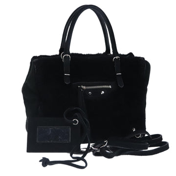 BALENCIAGA Hand Bag Suede 2way Black Silver 305572 Auth ki5224V