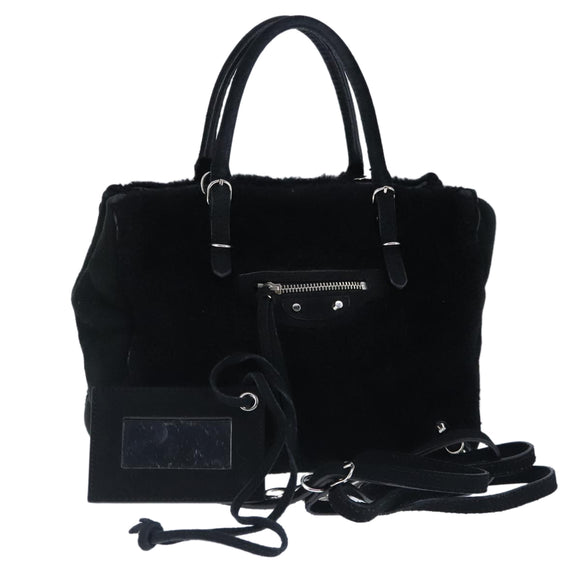 BALENCIAGA Hand Bag Suede 2way Black Silver 305572 Auth ki5224V