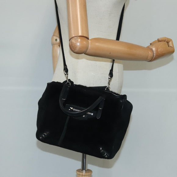 BALENCIAGA Hand Bag Suede 2way Black Silver 305572 Auth ki5224V
