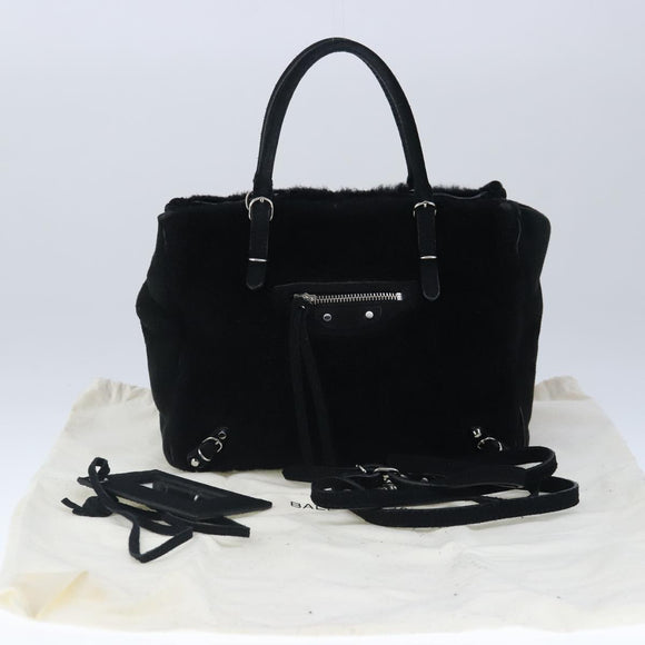 BALENCIAGA Hand Bag Suede 2way Black Silver 305572 Auth ki5224V