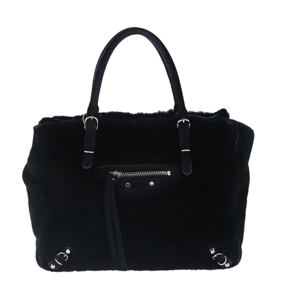 BALENCIAGA Hand Bag Suede 2way Black Silver 305572 Auth ki5224V