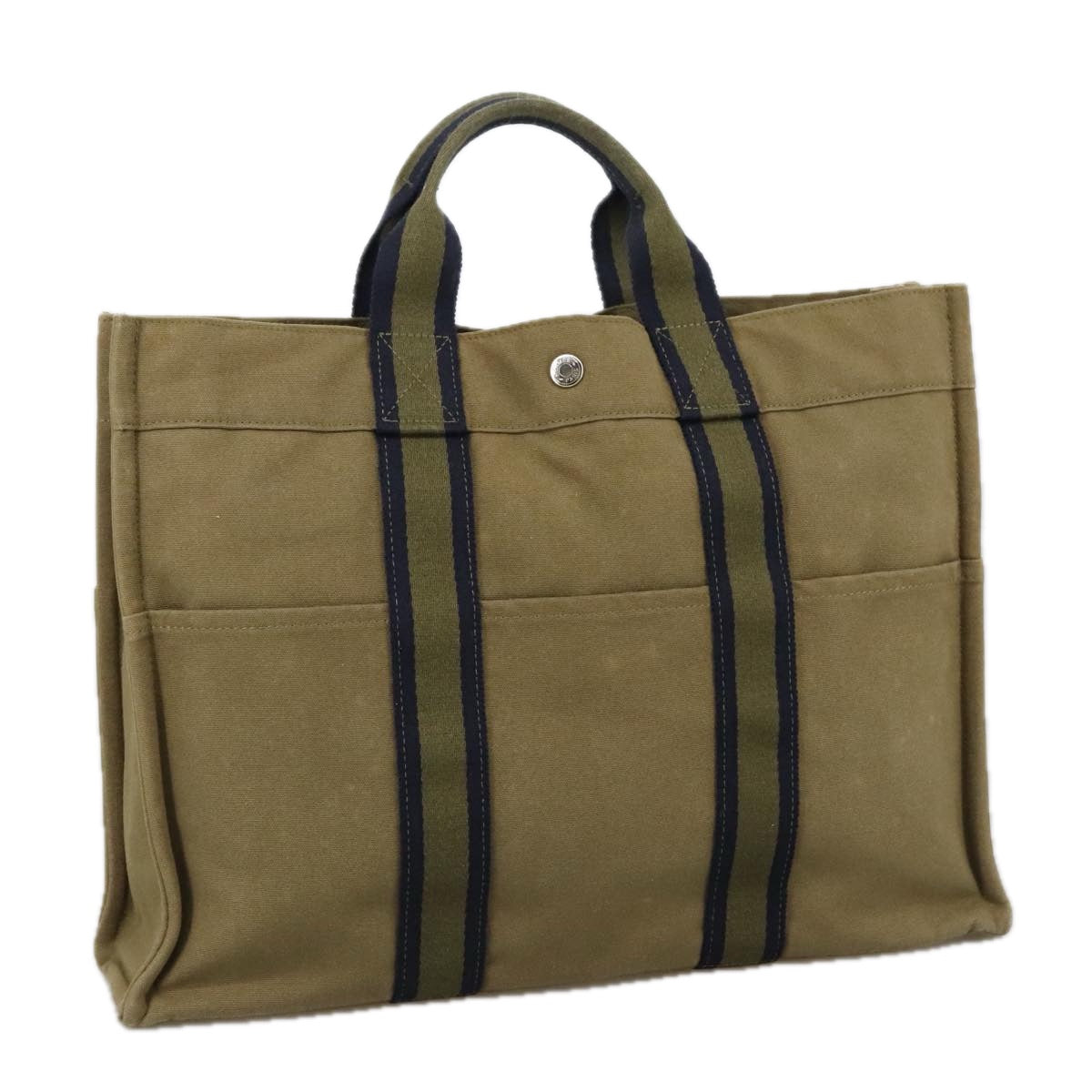 HERMES Fourre Tout MM Tote Bag Canvas Khaki Auth ki5235