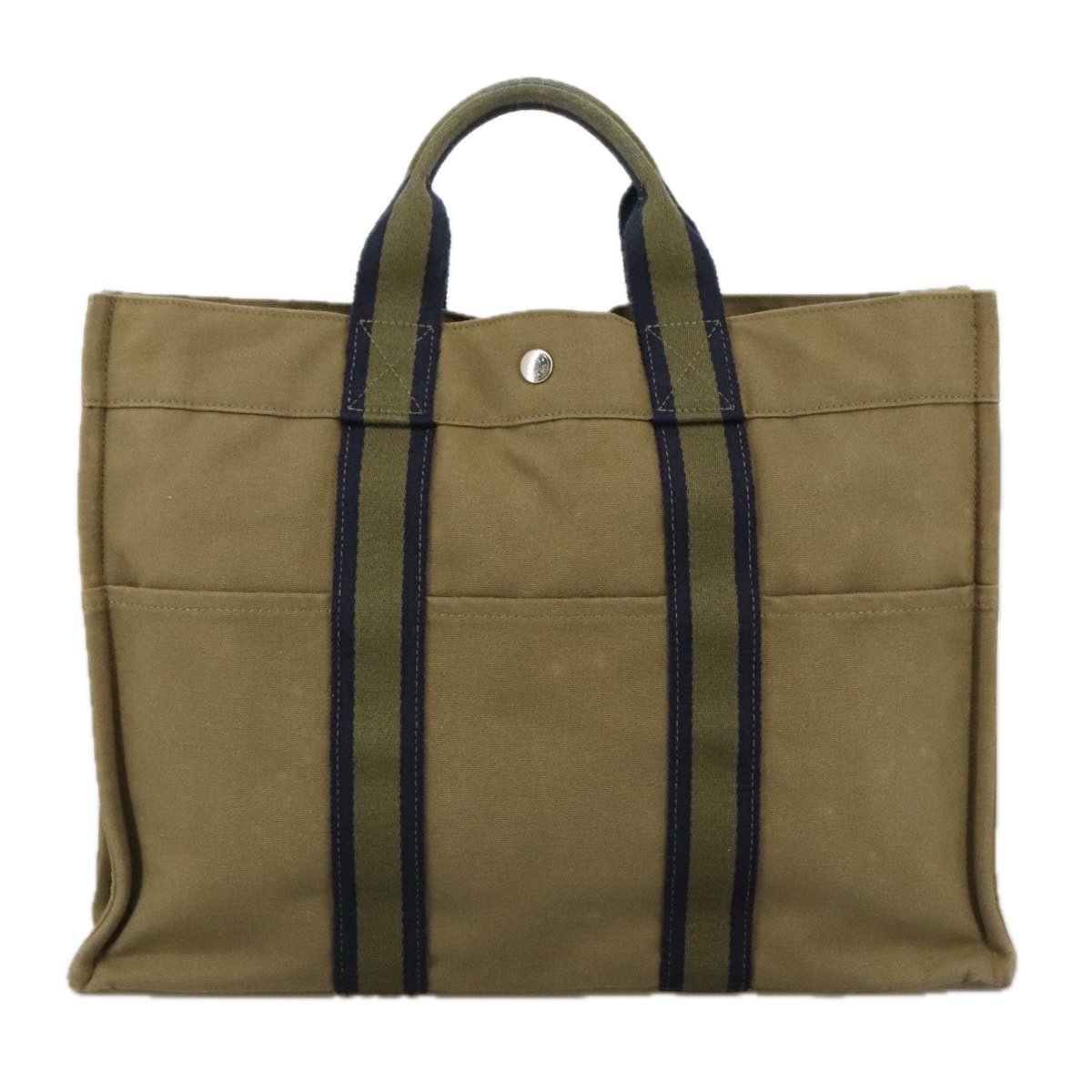 HERMES Fourre Tout MM Tote Bag Canvas Khaki Auth ki5235