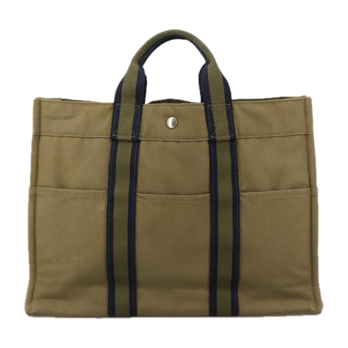 HERMES Fourre Tout MM Tote Bag Canvas Khaki Auth ki5235 - 0