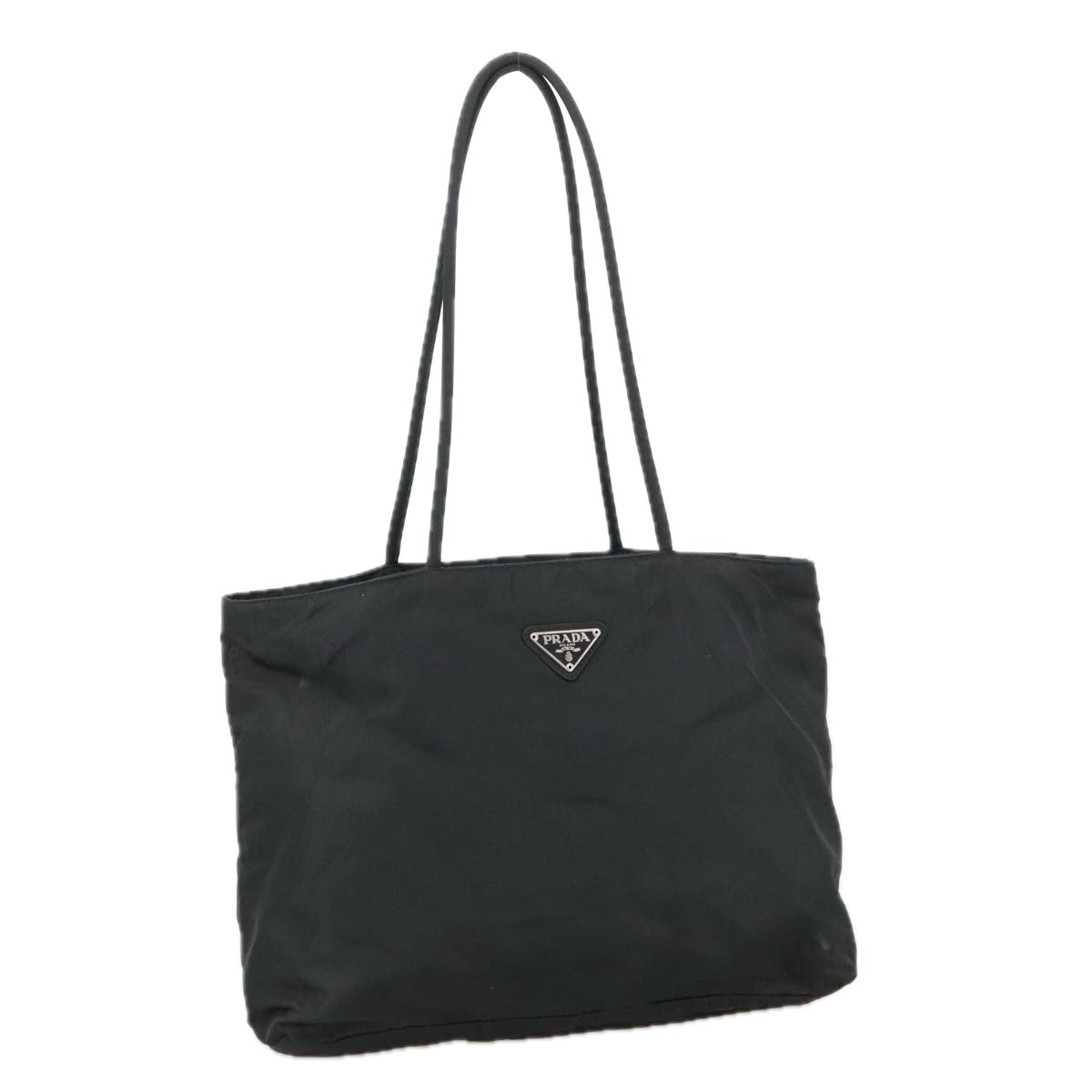 PRADA Tote Bag Nylon Black Silver Auth ki5249