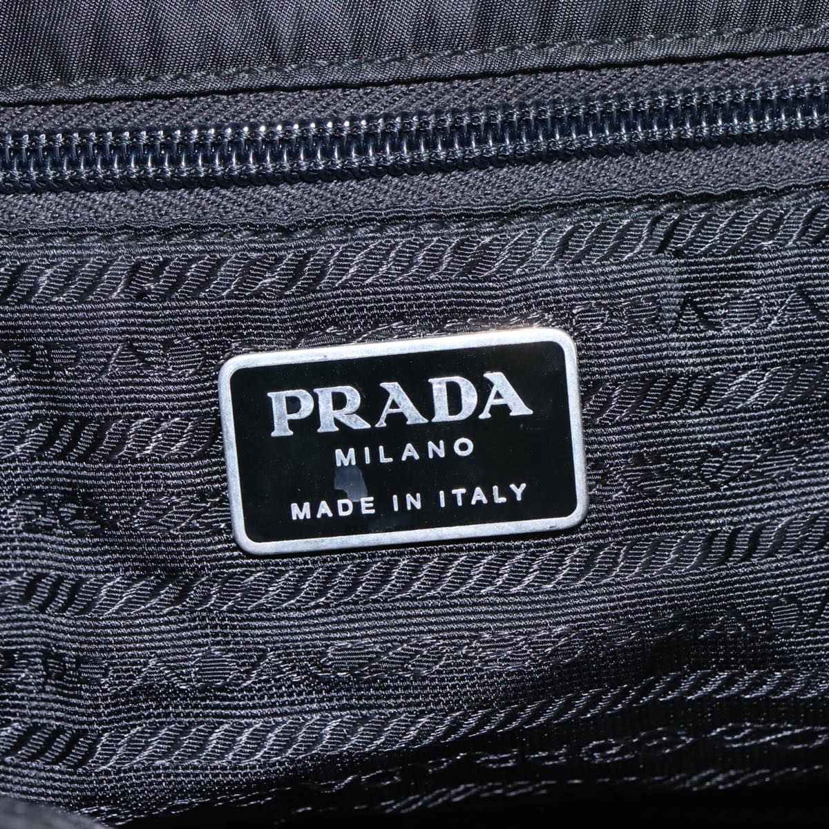 PRADA Tote Bag Nylon Black Silver Auth ki5249