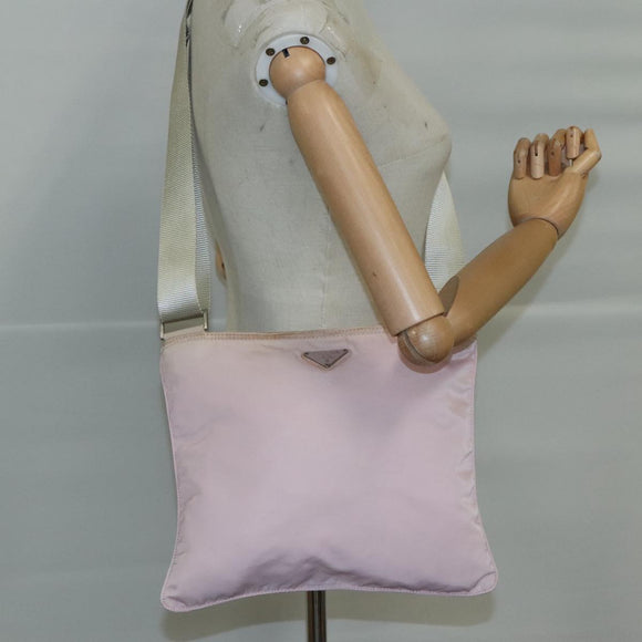 PRADA Shoulder Bag Nylon Pink Silver Auth ki5274