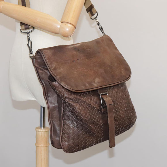 BOTTEGA VENETA INTRECCIATO Shoulder Bag Leather Brown Auth ki5284