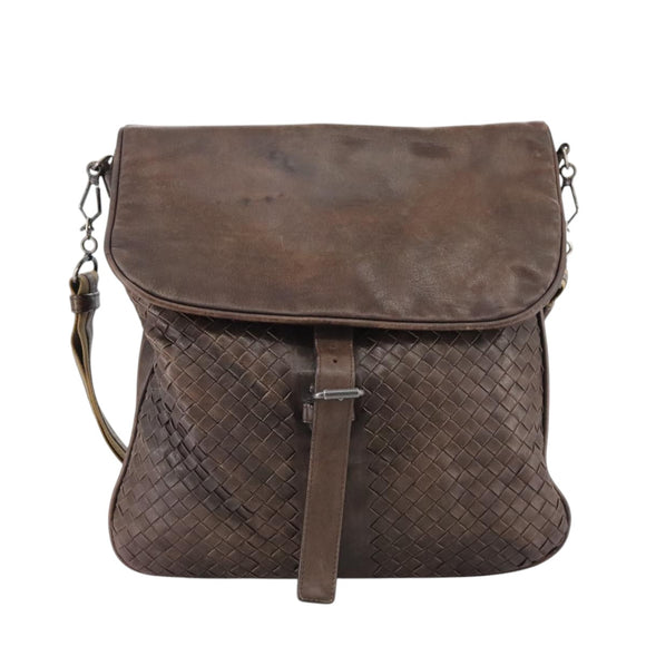 BOTTEGA VENETA INTRECCIATO Shoulder Bag Leather Brown Auth ki5284
