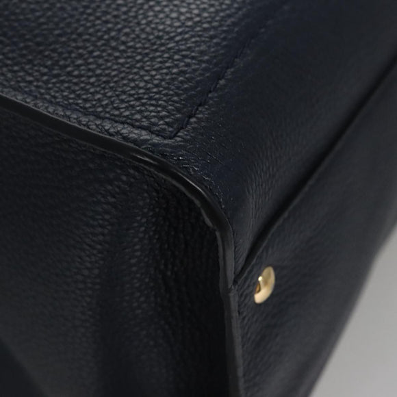 Salvatore Ferragamo Gancini Tote Bag Leather Navy Gold Auth ki5298