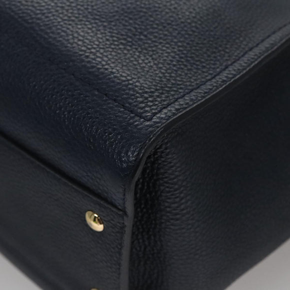 Salvatore Ferragamo Gancini Tote Bag Leather Navy Gold Auth ki5298