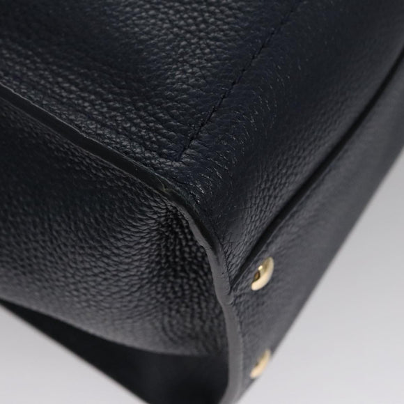 Salvatore Ferragamo Gancini Tote Bag Leather Navy Gold Auth ki5298