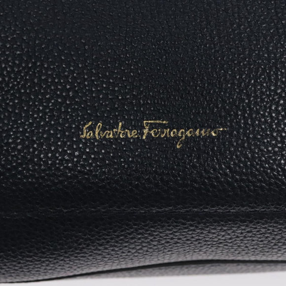 Salvatore Ferragamo Gancini Tote Bag Leather Navy Gold Auth ki5298