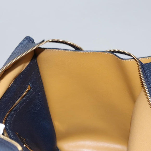 Salvatore Ferragamo Gancini Tote Bag Leather Navy Gold Auth ki5298