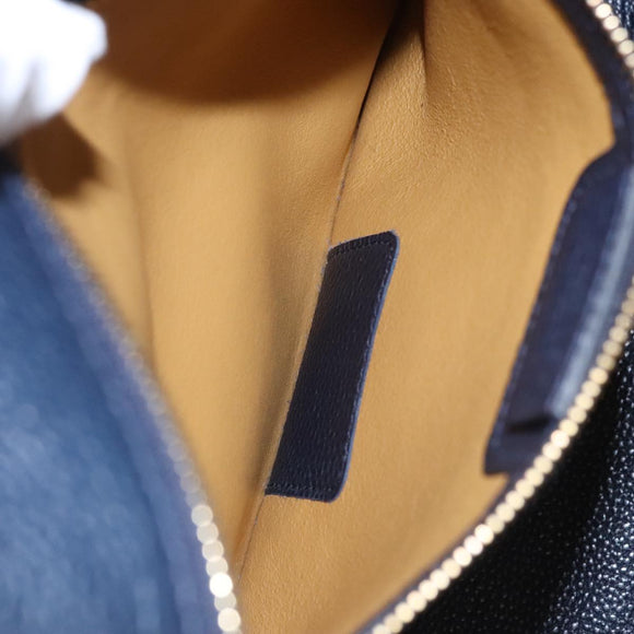 Salvatore Ferragamo Gancini Tote Bag Leather Navy Gold Auth ki5298