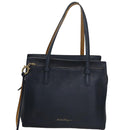 Salvatore Ferragamo Gancini Tote Bag Leather Navy Gold Auth ki5298-13