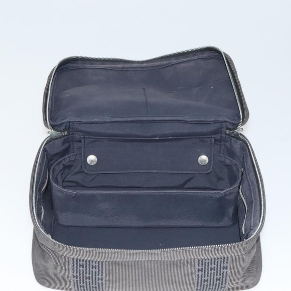 HERMES Vanity Her Line Cosmetic Pouch Canvas Gray Auth ki5324