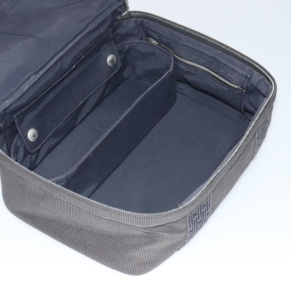 HERMES Vanity Her Line Cosmetic Pouch Canvas Gray Auth ki5324