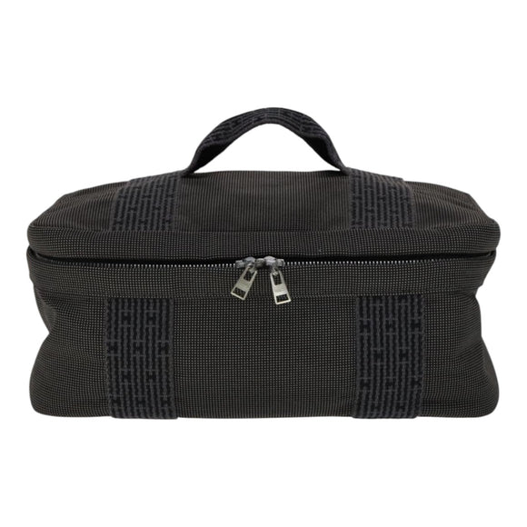 HERMES Vanity Her Line Cosmetic Pouch Canvas Gray Auth ki5324