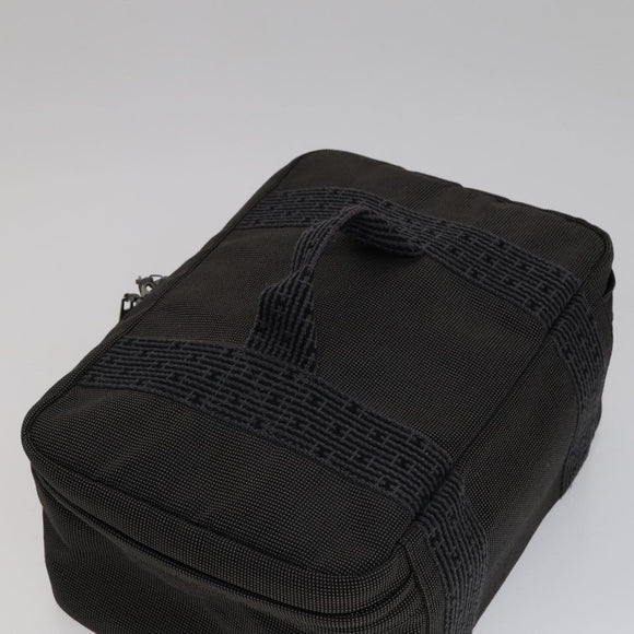 HERMES Vanity Her Line Cosmetic Pouch Canvas Gray Auth ki5324