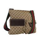 GUCCI GG Canvas Web Sherry Line Shoulder Bag Beige Red Green 169937 Auth ki5345-1