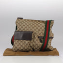GUCCI GG Canvas Web Sherry Line Shoulder Bag Beige Red Green 169937 Auth ki5345-27