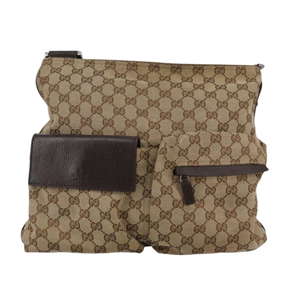 GUCCI GG Canvas Web Sherry Line Shoulder Bag Beige Red Green 169937 Auth ki5345