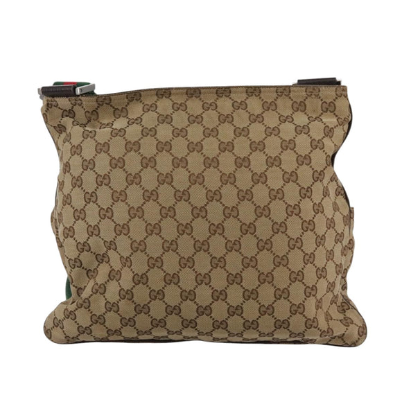 GUCCI GG Canvas Web Sherry Line Shoulder Bag Beige Red Green 169937 Auth ki5345