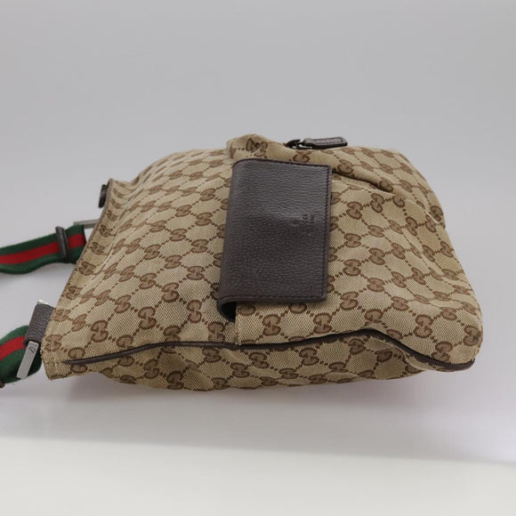 GUCCI GG Canvas Web Sherry Line Shoulder Bag Beige Red Green 169937 Auth ki5345