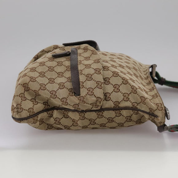 GUCCI GG Canvas Web Sherry Line Shoulder Bag Beige Red Green 169937 Auth ki5345